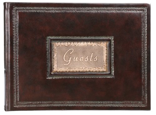 Genuine Italian Leather Guest Book / Journal, Embossed Designs, Gift Boxed, Brown
