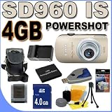 Canon PowerShot SD960IS 12.1 MP Digital Camera w/4x Wide Optical IS Zoom (Gold) 4GB BP4L Battery BigVALUEInc Accessory Saver Bundle