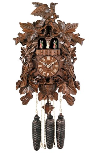 River City Clocks MD873-21 Eight Day Musical Cuckoo Clock with Dancers, Seven Leaves with Three Birds And Bird Nest, 21-Inch Tall