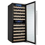 Kalamera Door Dual Zone 73 Bottle Stainless Steel Compressor Wine Cooler Refrigerator with 11 Removable Wooden Shelves Electronic Controls