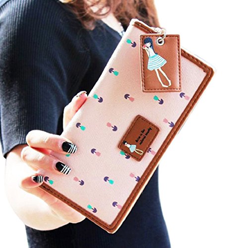 Bessky(TM) 2015 Fashion Lady Women Long Purse Clutch Zip Bag Card HolderWallet (Pink)