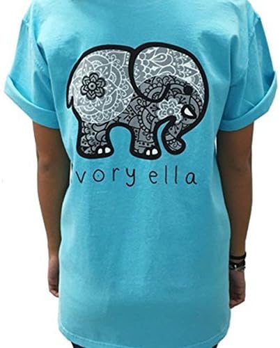 CollTIE Women Short Sleeve Crew Neck Elephant Print Pocket Top T-shirt Blue Large