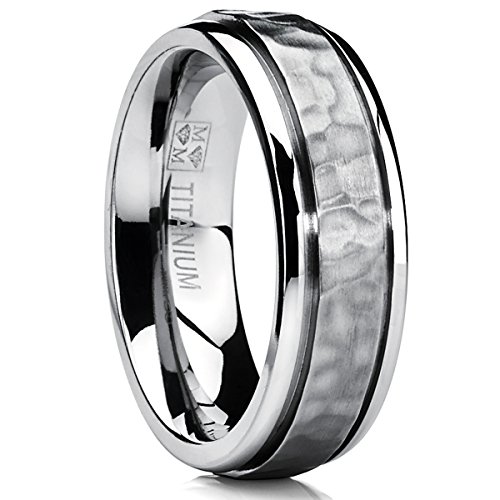 Hammered Men's Titanium Wedding Band Engagement Ring 7mm Comfort Fit