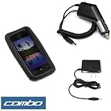 Black Durable Soft Rubber Silicone Skin Case + Rapid Car Charger + Home Tra ....