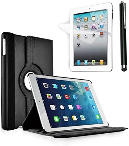 HAIO 360 Apple Ipad Air Case Rotating Leather Stand Smart Cover For Apple Ipad Air 5 th Generation [Case Cover + Screen Protector + Stylus Pen] (BLACK)