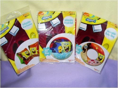 Spongebob Squarepants Inflatable Arm Floaties &amp; Beach Ball &amp; Swim Ring Sold As a Set by Rand