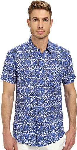 Mr.Turk Men's Slim Jim Short Sleeve Shirt Blue Button-up Shirt LG