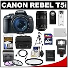 Canon EOS Rebel T5i Digital SLR Camera & EF-S 18-135mm IS STM Lens with EF-S 55-250mm IS Lens + 64GB Card + Battery + Case + Flash + 3 UV/CPL/ND8 Filters Kit
