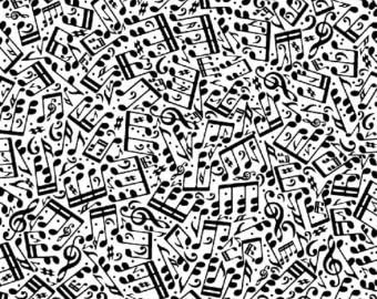 1/2 Yard - "Let There Be Music" Black Musical Staff on White Cotton Fabric (Great for Quilting, Sewing, Craft Projects, Blankets & More) 1/2 Yard x 44"