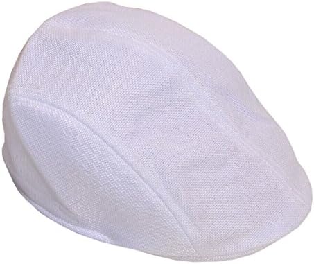 Men's Golfing Beret Summer Flax Driving Cabbie Flat Ivy Cap Hat Newsboy-white