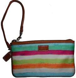 Women's Coach Wristlet Striped Logo Print