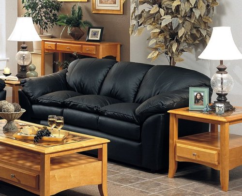 Avalon Classic Black Color Leather Sofa Seat Couch