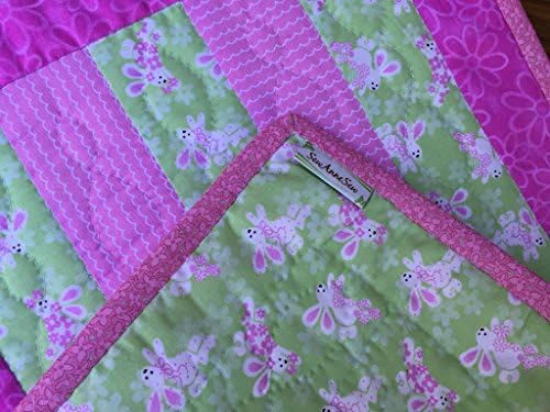 Doll Quilt Bunnies Tiny Pink Green Patchwork Blanket