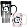 Seattle Mariners MLB Stainless Steel Travel Mug & Gameball Ceramic Mug Set - Primary Logo by Great American Products