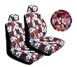 Red Universal-fit Hawaiian Hibiscus Floral Print Low Back Front Bucket Seat Cover with Separate Headrest Cover, Steering Wheel Cover and Shoulder Seat Belt Pads Comb