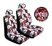 Red Universal-fit Hawaiian Hibiscus Floral Print Low Back Front Bucket Seat Cover with Separate Headrest Cover, Steering Wheel Cover and Shoulder Seat Belt Pads Comb