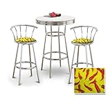 Chrome Bar Table & 2 Chrome 29" Chili Peppers Fabric Seat Barstools