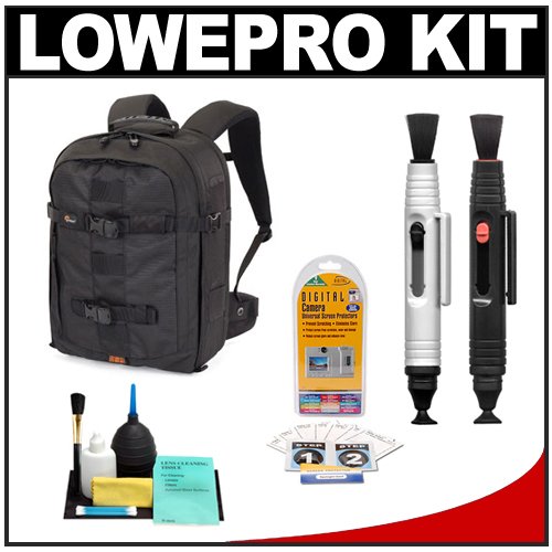 Lowepro Pro Runner 350 AW Digital SLR Camera Backpack Case (Black) + Accessory Kit for Canon EOS 7D, 5D Mark II III, 60D, Rebel T3, T3i, Nikon D3100, D3200, D5100, D7000, D800, A35, A55, A57, A65, A77 Digital SLR Cameras On Sale