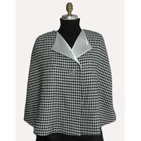 Holidays Short Cape in Houndstooth Wool, Lined in Satin, Silver Hearts Brooch for Closure... by Carpatina - Renaissance Fashions