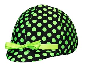 Equestrian Riding Helmet Cover - Black with Lime Polka Dots