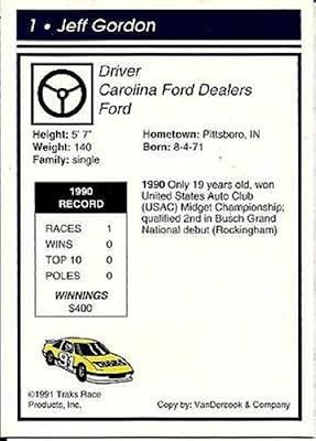 1991 Traks Jeff Gordon Signed Auto NASCAR ROOKIE RC Card #1 W/ COA - Autographed NASCAR Cards