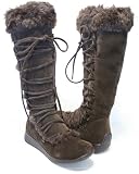 Furry Knee Lace up Winter Boots Moccasins Women Brown