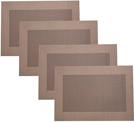 Placemats Dining Table or Kitchen Home or Hotel Washable Table Place Dinner Mats Protector Dining Decoration Rectangle Frame Design (4, Sandy beige)
