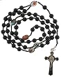 St. Benedict Black Glass Bead Rosary with Photographs - 8mm Beads - 30 in. Necklace - 22 in. Overall