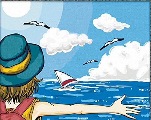 WWSEVEN DIY Ocean Scenery Oil Painting, Paint By Number Kit For Home Decoration And Gift 12X16 Inch