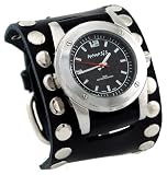 Nemesis #SM051K Men's Premium Divers Stub Wide Leather Cuff Band Sports Watch