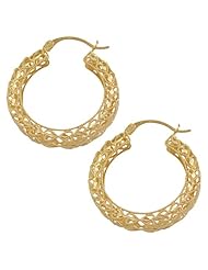14 Karat Yellow Gold Turkish Diamond Cut Hoop Earrings