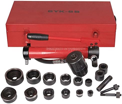 FactoryDiscountStore 10T Hydraulic Punch Kit 6 Dies and Punches 22-60mm Portable Design High Efficiency Button Fit Many Materials Rotatable Switch with Metal Carrying Case