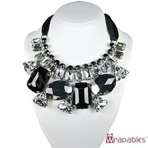Wrapables Chunky Black and White Jewel Gem Bib Statement Necklace