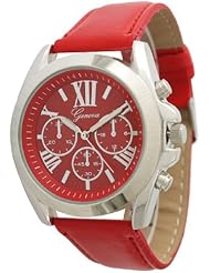 Geneva Womens Leather Roman Numeral Chronograph Watch - Red