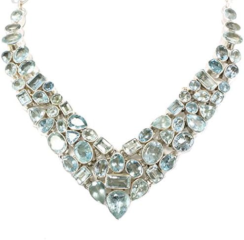 73ct. Natural Aquamarine 18" Cluster Necklace with Extender in Sterling Silver