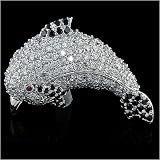 Cubic-zirconia Rhodium Finish Sterling Silver Dolphin Pin