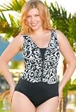 Longitude® Baroque Ruffle V-Neck Inset Swimsuit - Plus Size Swimwear Plus Size Swimsuits