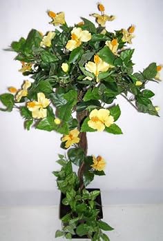 3' Silk Hibiscus Topiary Tree Yellow