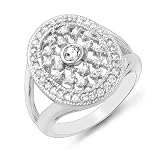 Designer Inspired Blue Sapphire and CZ Sterling Silver Engagement Ring Size-6