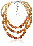 Dyed Carnelian and Freshwater Cultured Pearl Triple-Strand Necklace