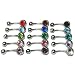 Lot of 15 Double Gem Real Cubic Zirconia CZ Crystal Belly Navel Rings - 15 Colors, Gauge 14g or 1.6mm, Length 7/16" or 11mm