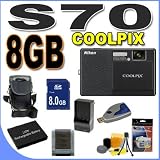 Nikon Coolpix S70 12.1MP Digital Camera w/5x Optical VR Zoom (Black) BigVALUEInc Accessory Saver 8GB EL12 Battery/Charger Bundle