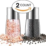Salt and Pepper Grinder Set - Premium Stainless Steel Manual Mills - Adjustable Coarseness, Brushed & Elegant - Best Glass Shakers, Containers and Dispenser - Refillable Holder & Organizer Combo Gift