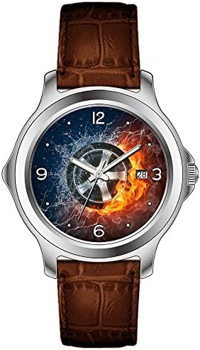 Electric Man's Unique Design Multi-Colored Romam Numerals Brown Leather Strap Watch style 1021