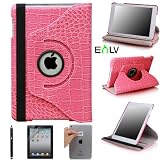 E-LV 360 Degrees Rotating Stand Leather Smart Case for Apple iPad Mini/iPad Nano Luxury Crocodile Pattern - Free Screen Protector and Cleaning Cloth (Retail Packaging) (Hot Pink, iPad mini)