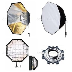 Ardinbir Studio 48 120cm Octagonal Gold Silver Reversible Softbox Diffuser with Eggcrate Grid for Photogenic Flash Monolights