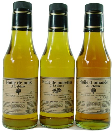 Jean LeBlanc Nut oils economy set: 3 bottles, hazelnut almond,walnut oil, 8 fl.oz. each by J. LeBlanc
