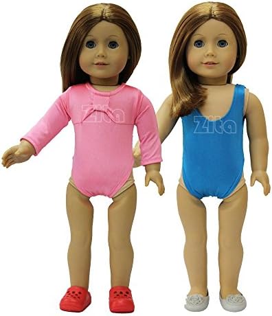 ZITA LOT#2 Long sleeve+short Swimsuit+1 Shoes fits for American's Girl&amp;18 inch Doll Clothes(Pink L&amp;Blue)