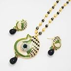 Necklaces - Meenakari Peacock Pendant Set Pearl Green