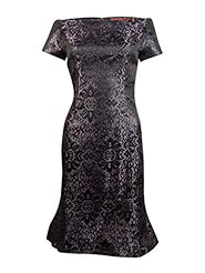 Off the Shoulder Metallic/Polyester Embroidered Square Neck  Dress